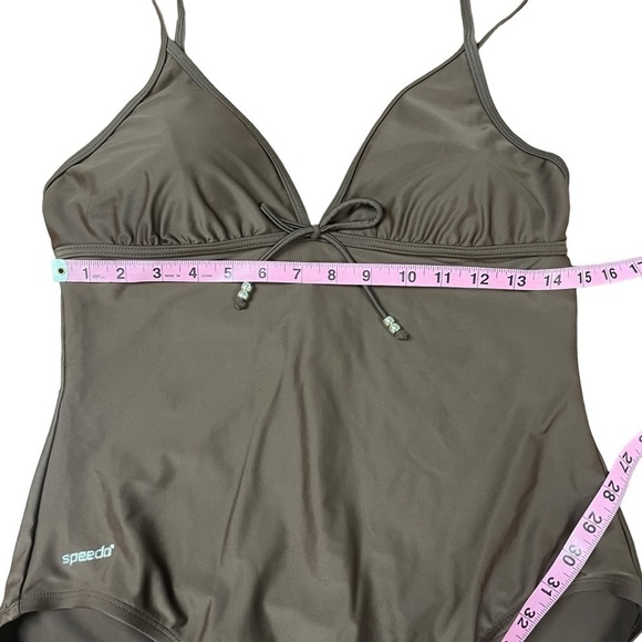 VTG Dark Brown Speedo Deep Plunge Lightly Padded One Piece Swimsuit Size 18 - Picture 4 of 6